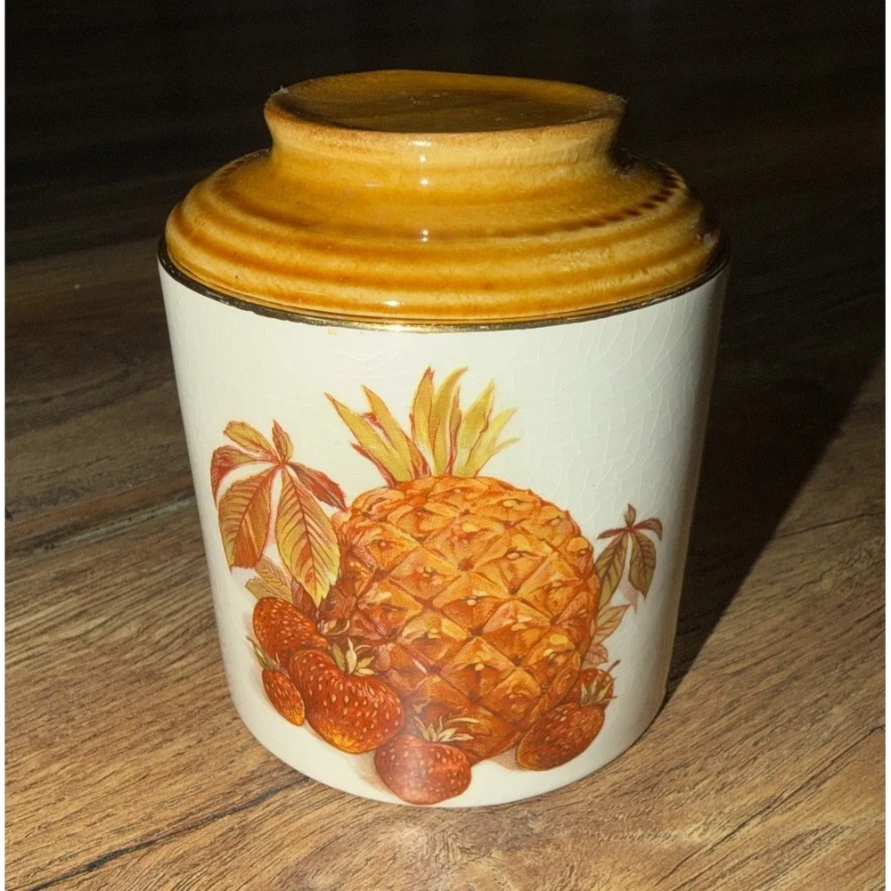 Vtg Crown Devon Staffordshire England Ceramic Container Orange‎ Beige Fruit Nuts